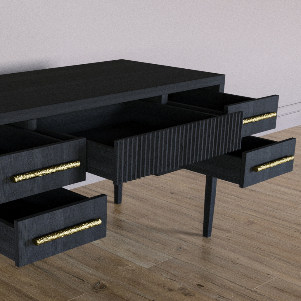 Большой Рабочий стол Primo с 5 выдвижными ящиками Черный дуб