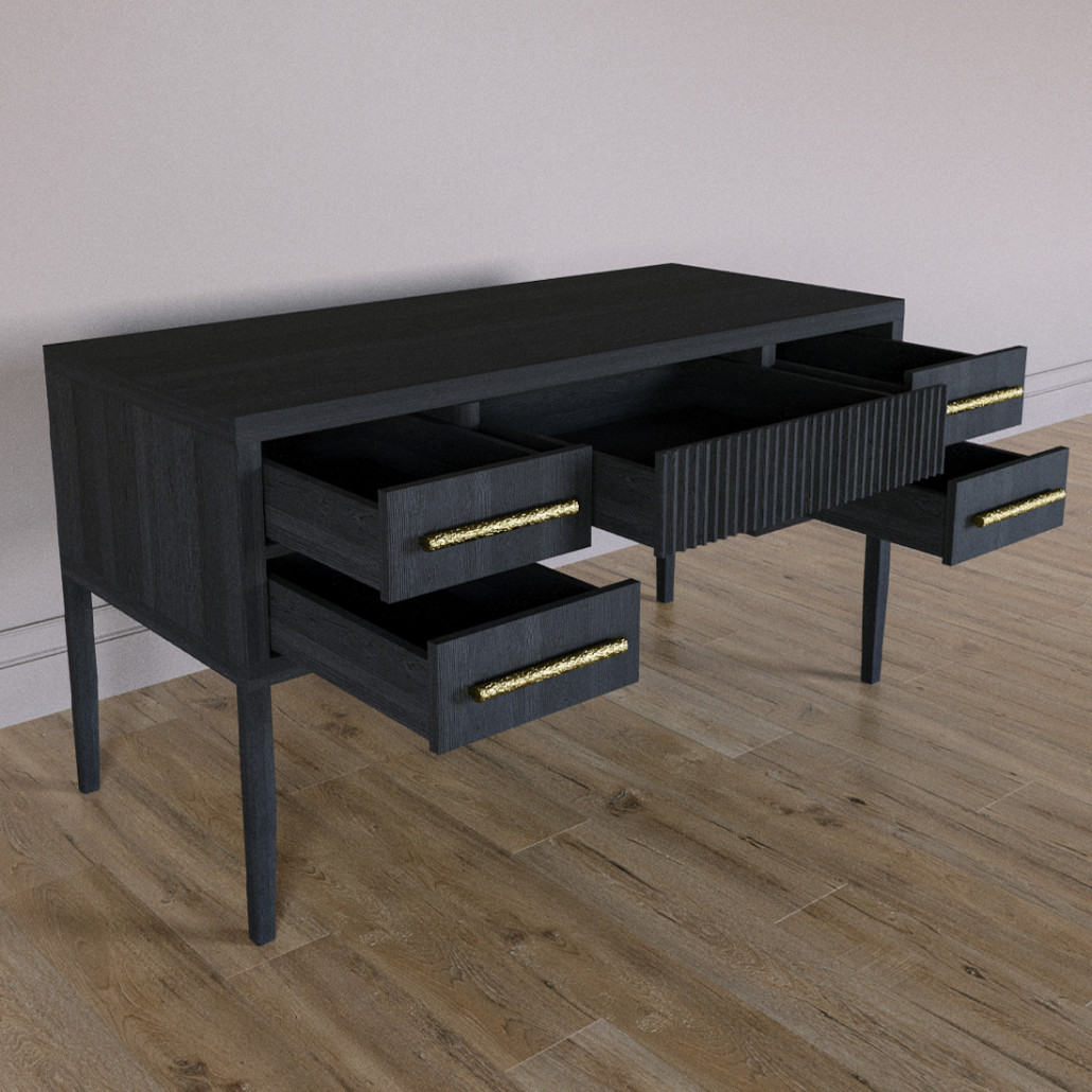 Большой Рабочий стол Primo с 5 выдвижными ящиками Черный дуб