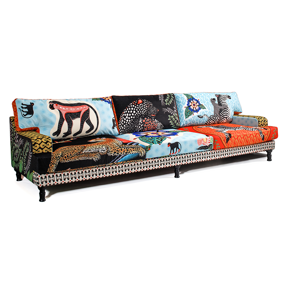 Большой Трехместный Диван с цветным принтом Qalakabusha Large Sofa