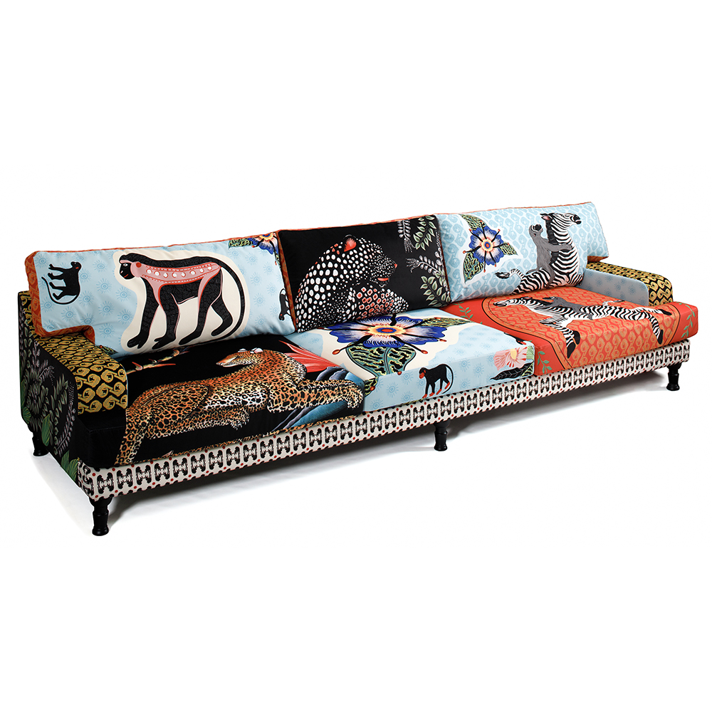 Большой Трехместный Диван с цветным принтом Qalakabusha Large Sofa