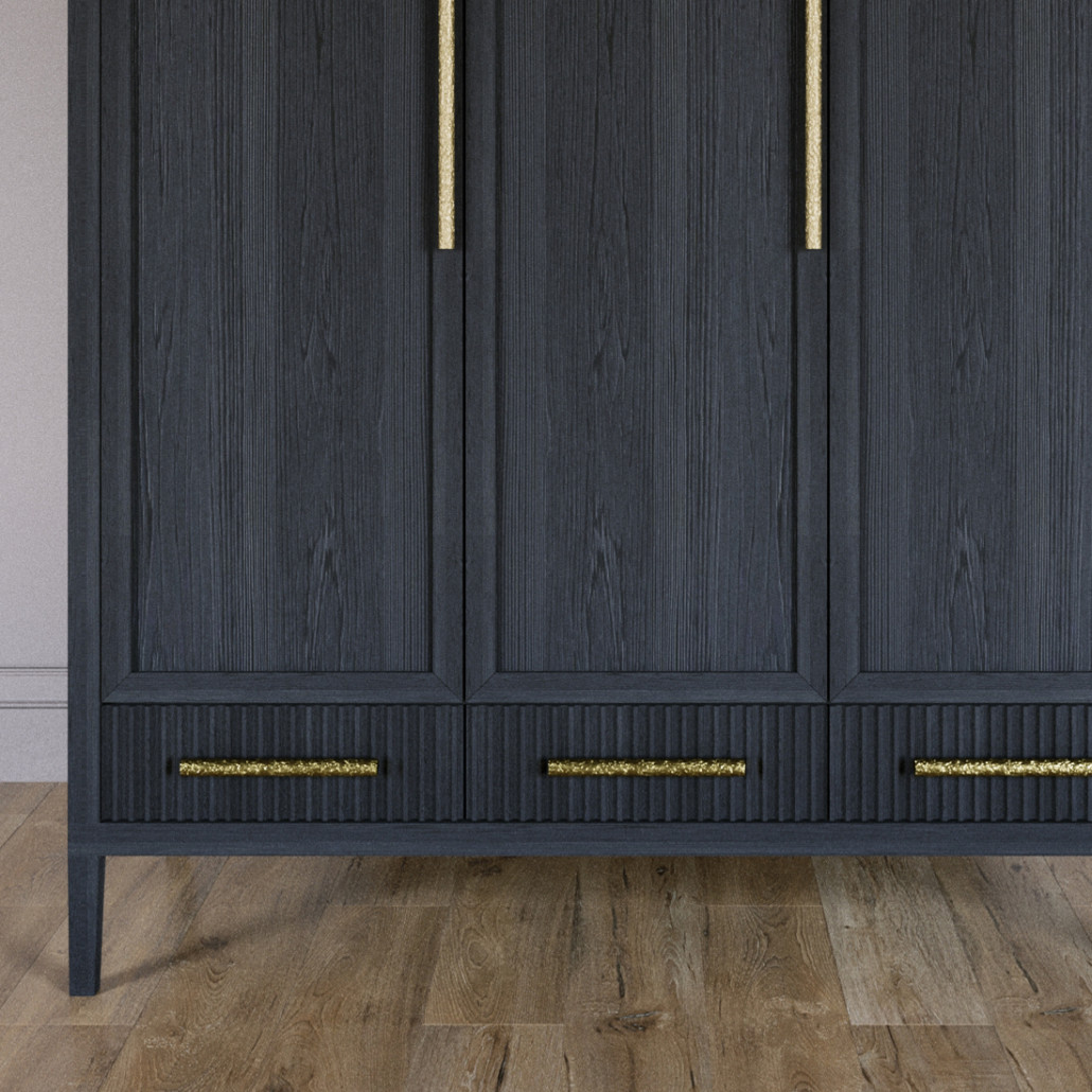 Большой Шкаф Primo Черный дуб с 3 дверьми и 3 выдвижными ящиками