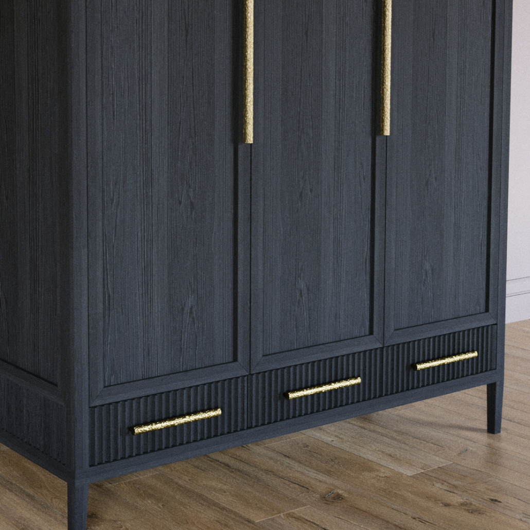 Большой Шкаф Primo Черный дуб с 3 дверьми и 3 выдвижными ящиками