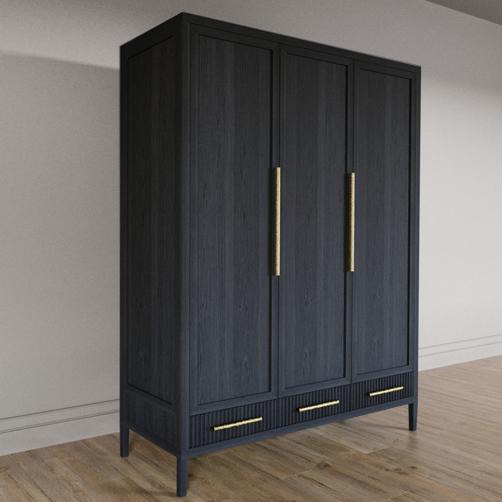 Большой Шкаф Primo Черный дуб с 3 дверьми и 3 выдвижными ящиками