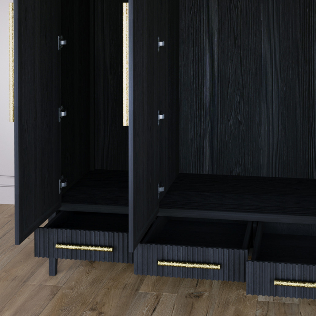 Большой Шкаф Primo Черный дуб с 3 дверьми и 3 выдвижными ящиками