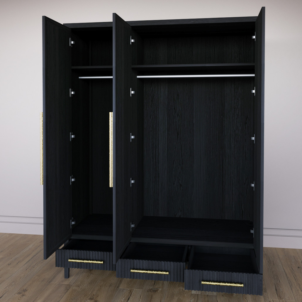 Большой Шкаф Primo Черный дуб с 3 дверьми и 3 выдвижными ящиками