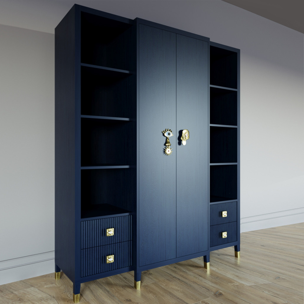 Большой шкаф с витриной Elsa Dreams Blue