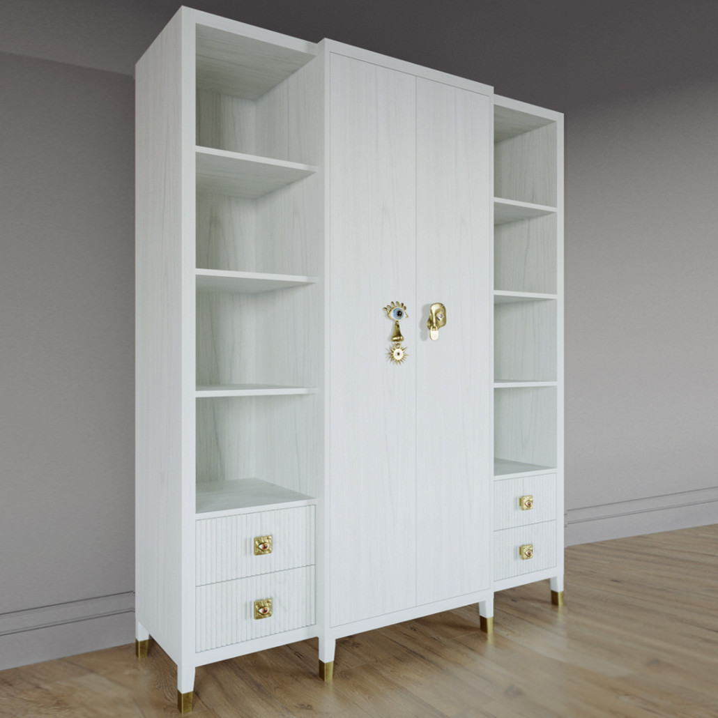Большой шкаф с витриной Elsa Dreams White