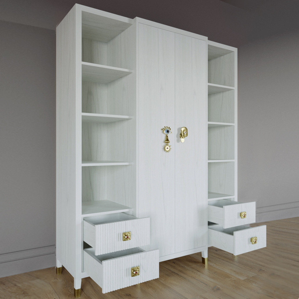 Большой шкаф с витриной Elsa Dreams White