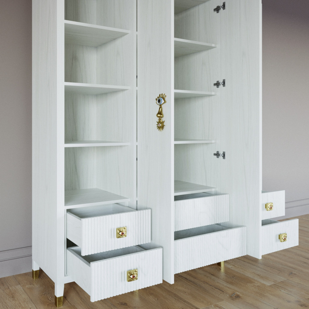 Большой шкаф с витриной Elsa Dreams White