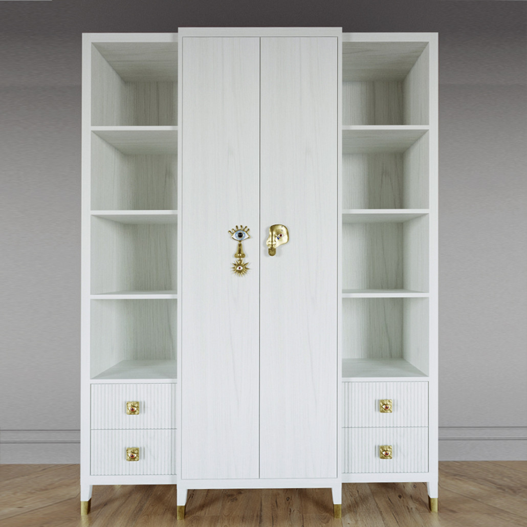 Большой шкаф с витриной Elsa Dreams White