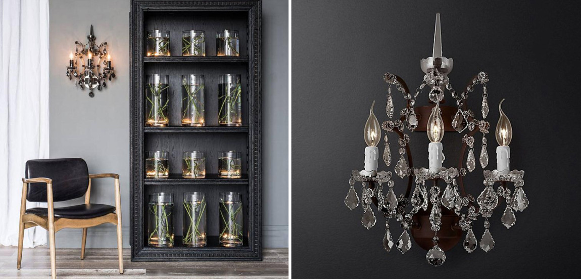 Бра 19th c. Rococo IRON & CLEAR CRYSTAL Brown Wall Lamp