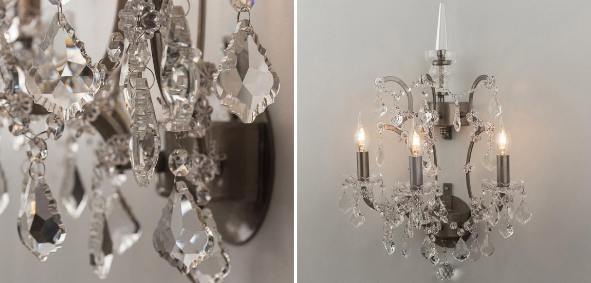 Бра 19th c. Rococo IRON & CLEAR CRYSTAL Brown Wall Lamp