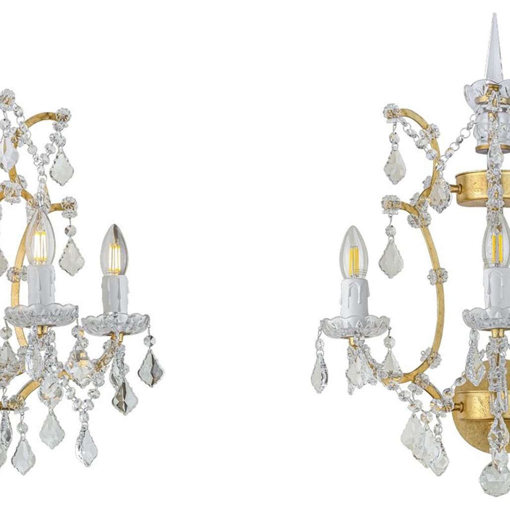 Бра 19th c. Rococo IRON & CLEAR CRYSTAL Gold Wall Lamp