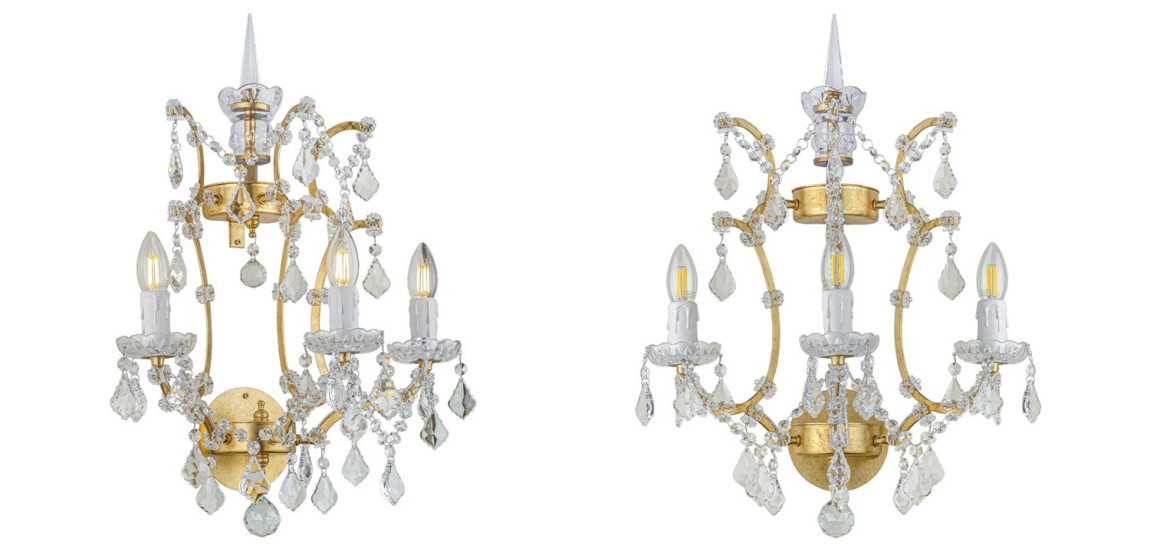 Бра 19th c. Rococo IRON & CLEAR CRYSTAL Gold Wall Lamp