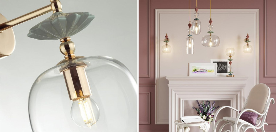 Бра Hadlee Gold с прозрачным плафоном