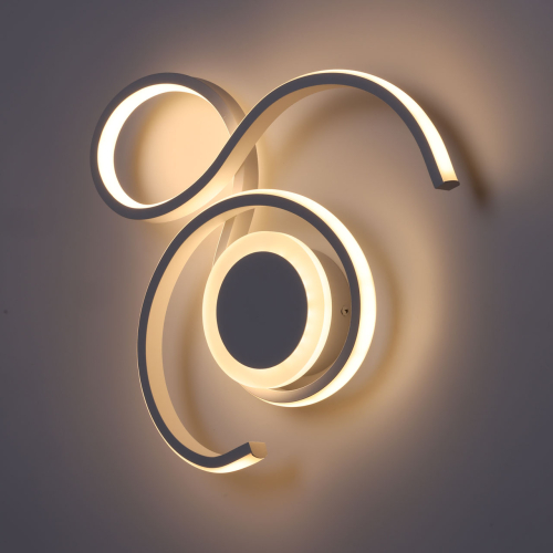 Бра белого цвета с изогнутыми световыми линиями и круглым основанием Luke Lampco Tracer Lamp