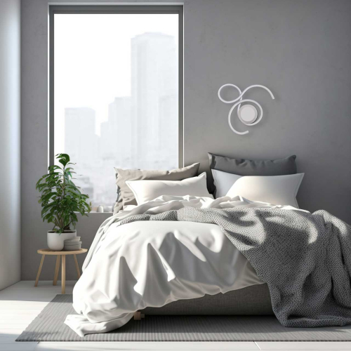 Бра белого цвета с изогнутыми световыми линиями и круглым основанием Luke Lampco Tracer Lamp