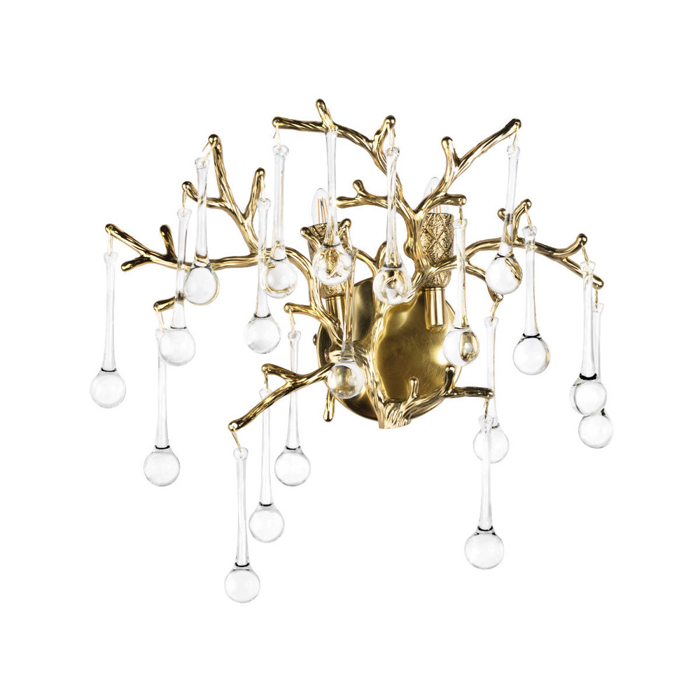 Бра в форме ветвей деревьев золотого цвета с прозрачными подвесками-каплями Droplet Bra