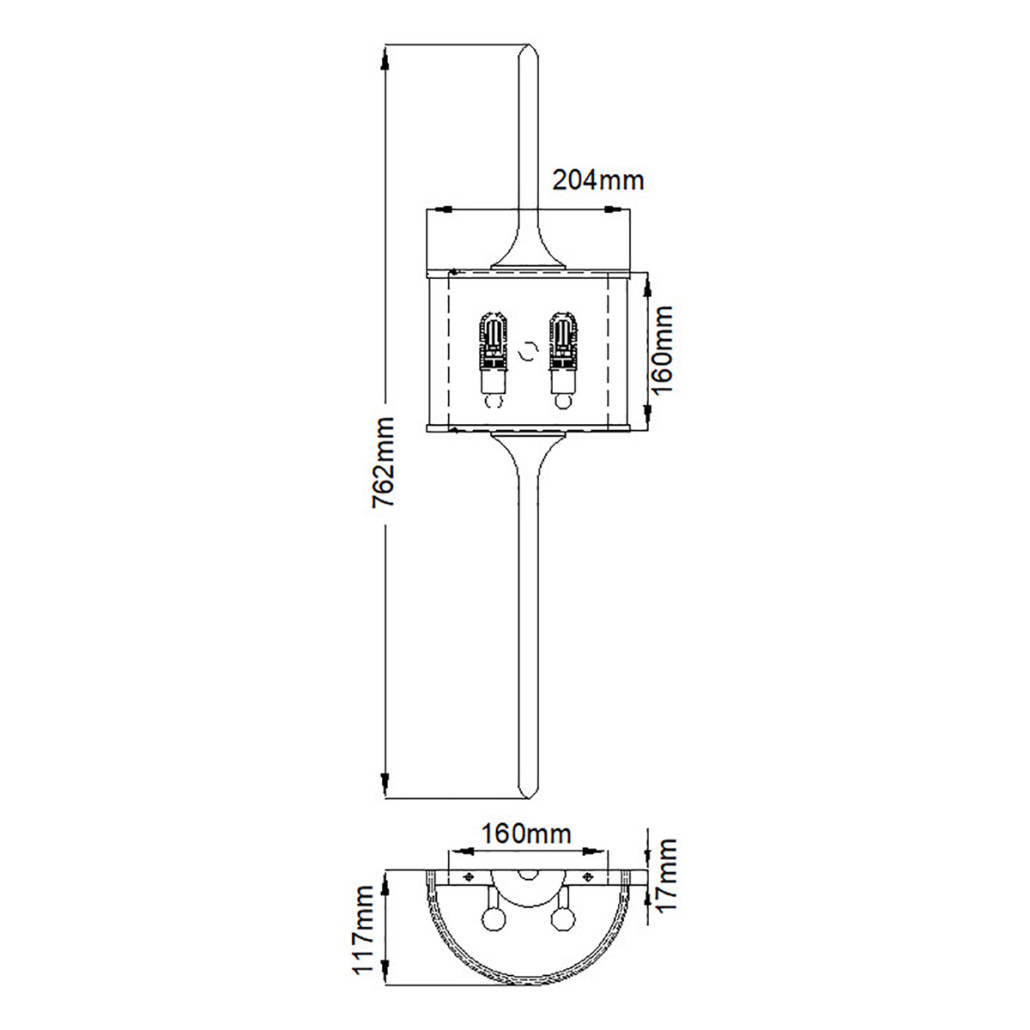 Бра вертикальное с белым полукруглым плафоном и длинным стержнем L Kichler