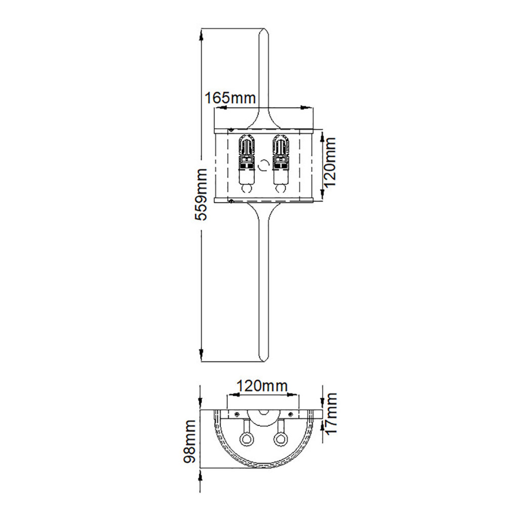 Бра вертикальное с белым полукруглым плафоном и длинным стержнем S Kichler