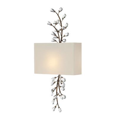 Бра высокое с прямоугольным тканевым абажуром и каркасом в виде прозрачных граненных листьев на ветках Crystal Branches