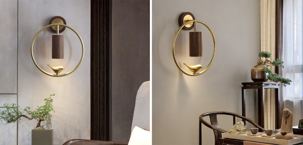 Бра деревянное с птичкой Manu Wall Lamp