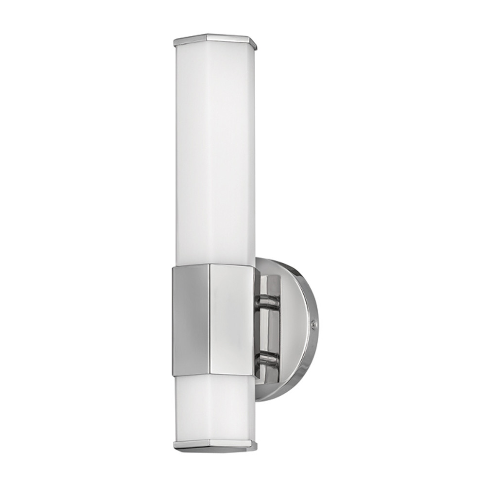 Бра для ванных комнат вертикальное с длинным белым матовым плафоном в форме шестиугольника на круглом основании Hinkley