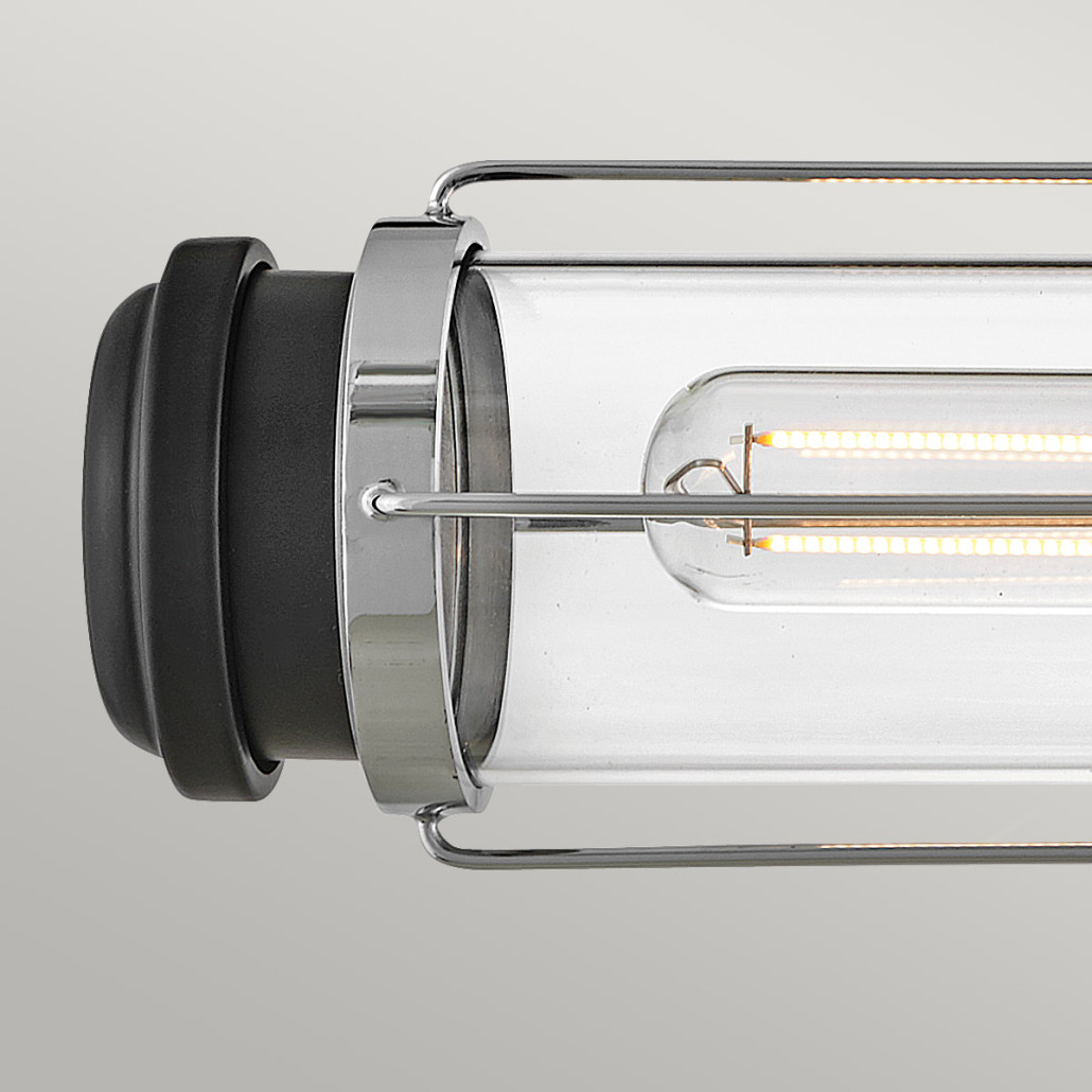 Бра для ванных комнат горизонтальное с 2-мя прозрачным цилиндрическим плафонами на круглом основании Hinkley