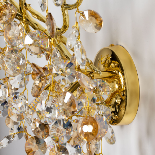 Бра золотого цвета с ветвями и прозрачными хрустальнымих подвесками Droplet Chandelier