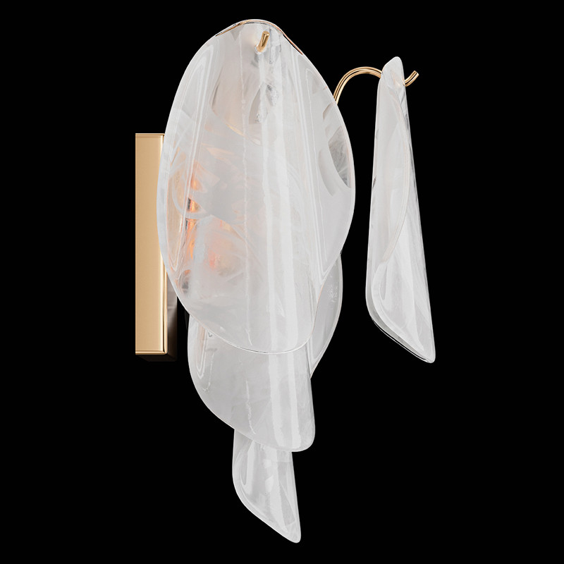 Бра из полупрозрачных овальных лепестков из стекла с металлическим основанием золотого цвета Nazaire Glass Lighting