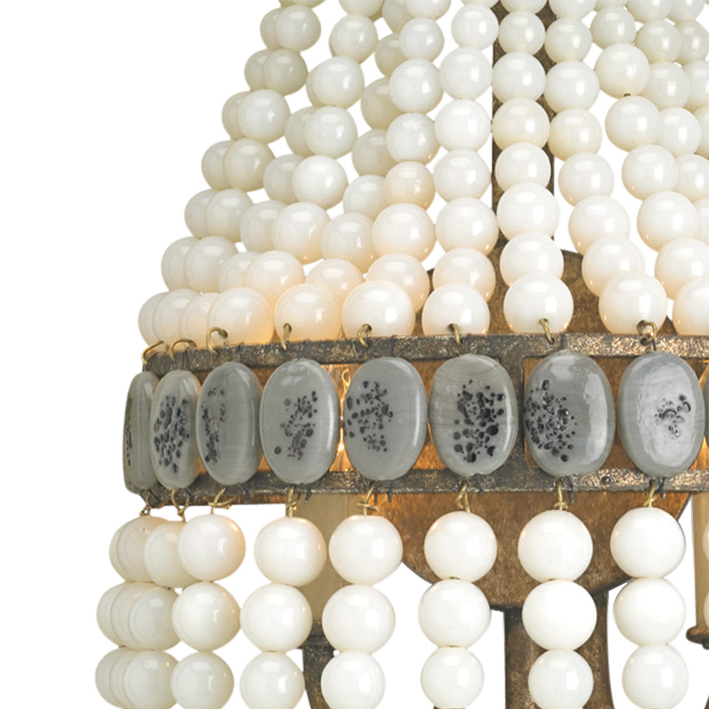 Бра каплевидной формы декорированная нитями стеклянных бусин молочного цвета Bead threads