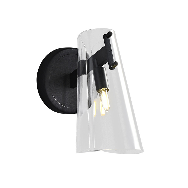 Бра конусообразной формы из прозрачного акрила и черной стали Glass Cylinder Black