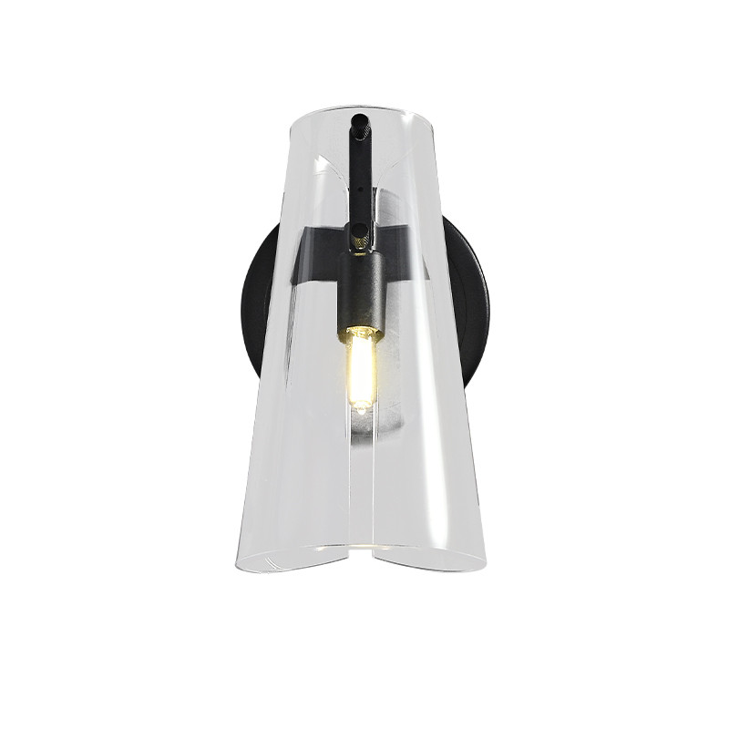 Бра конусообразной формы из прозрачного акрила и черной стали Glass Cylinder Black