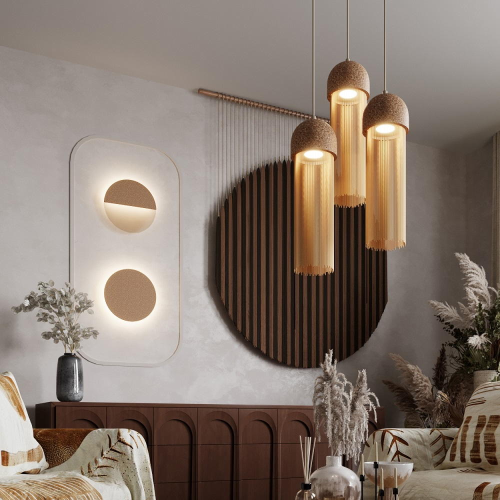 Бра круглое натуральная пробка с бахромой Natural Cork