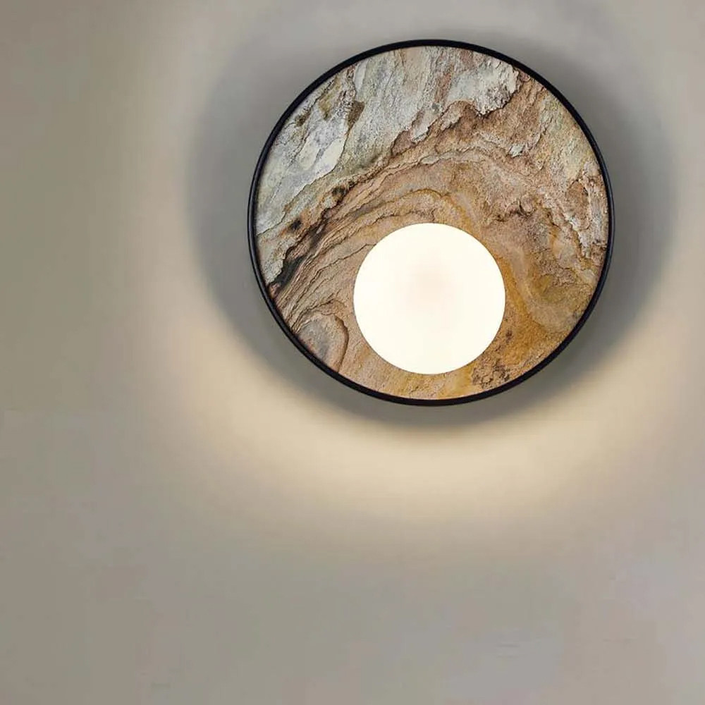 Бра круглое с каменным диском в металлической раме Sandstone Painting