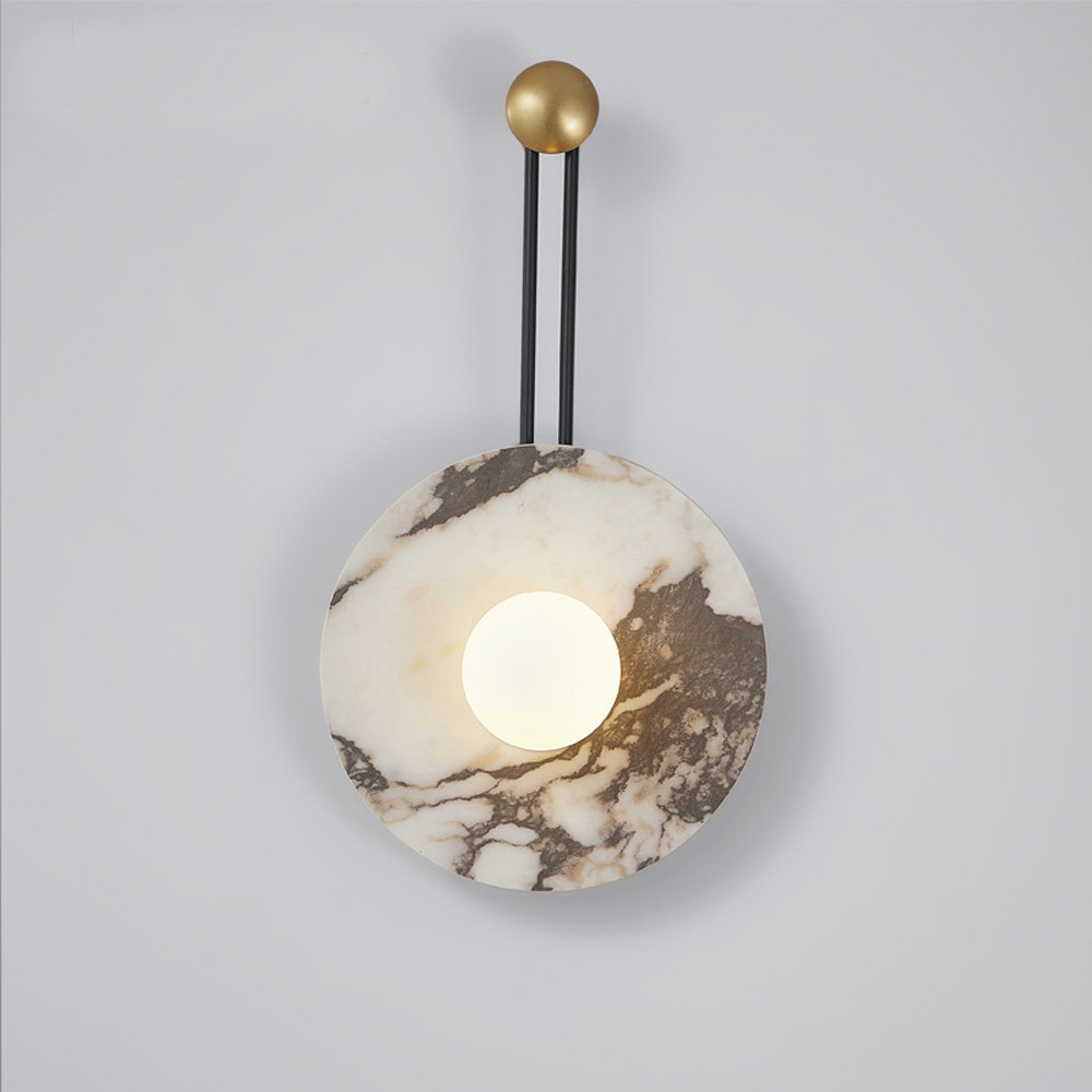 Бра круглое с каменным основанием и плафоном из стекла в форме шара Shaw Marble Lighting