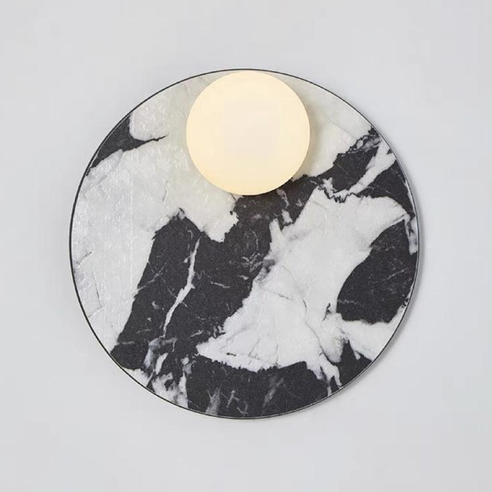 Бра круглое с каменным черно-белым основанием и плафоном из стекла Shaw Marble Lighting