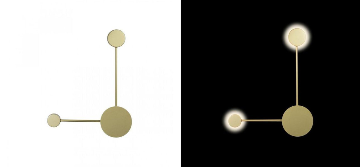 Бра Лофт Vibia Pin Wall Light 2 плафона Золотой матовый цвет