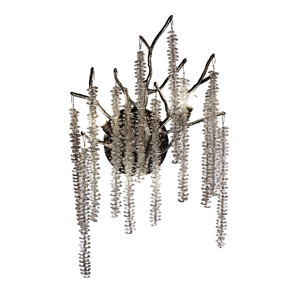 Бра на ветвистым серебрянном каркасе со стеклянными подвесами Raceme