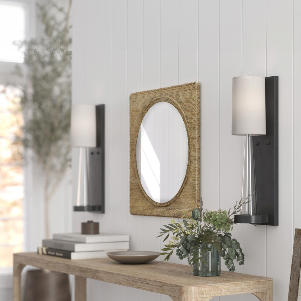 Бра на прозрачном штативе с тканевым абажуром в форме цилиндра Conciseness