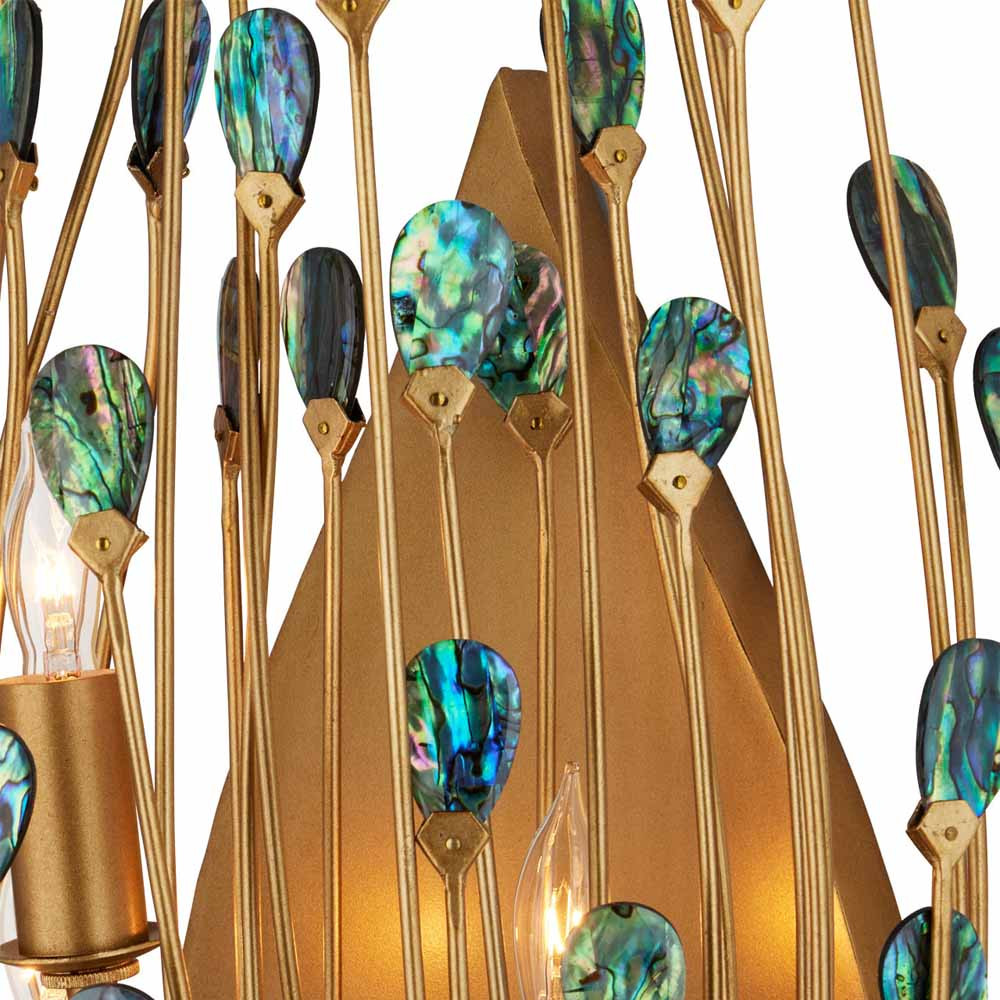 Бра настенное золотое с декором из бирюзовых элементов Peacock Tail