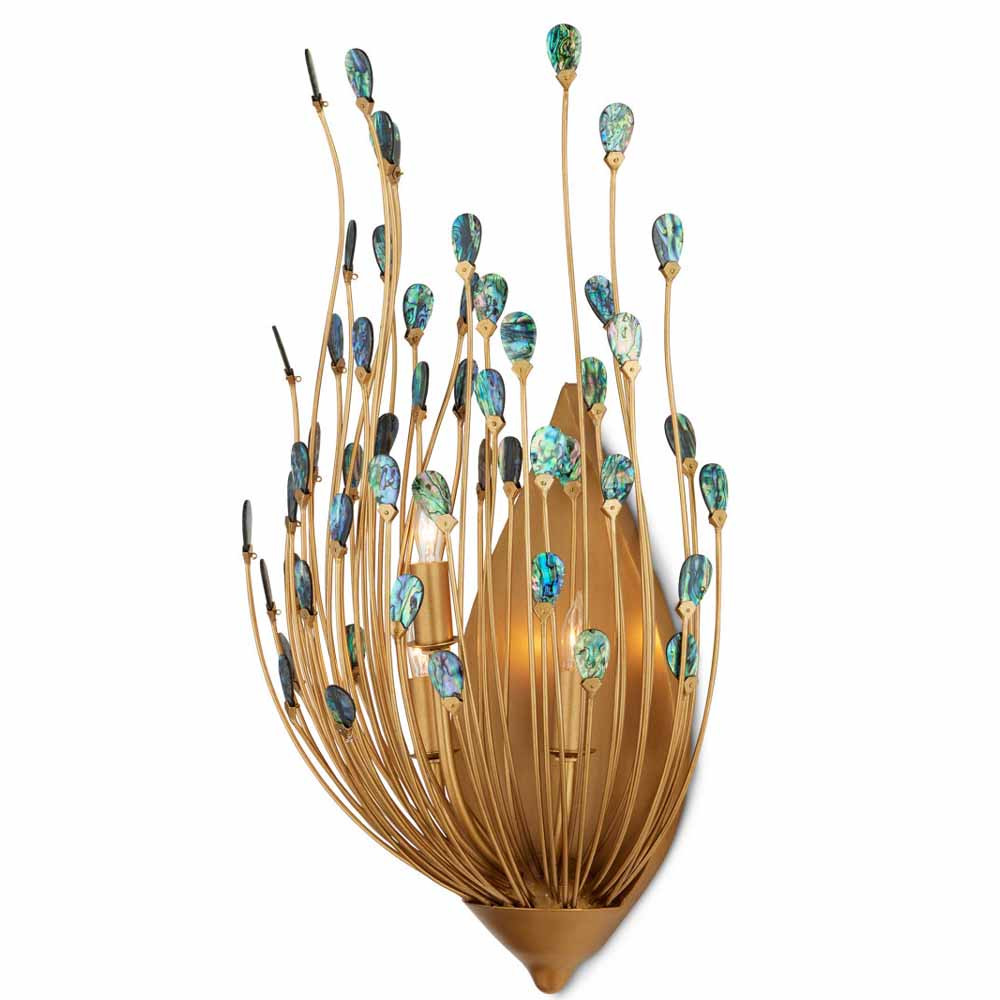 Бра настенное золотое с декором из бирюзовых элементов Peacock Tail