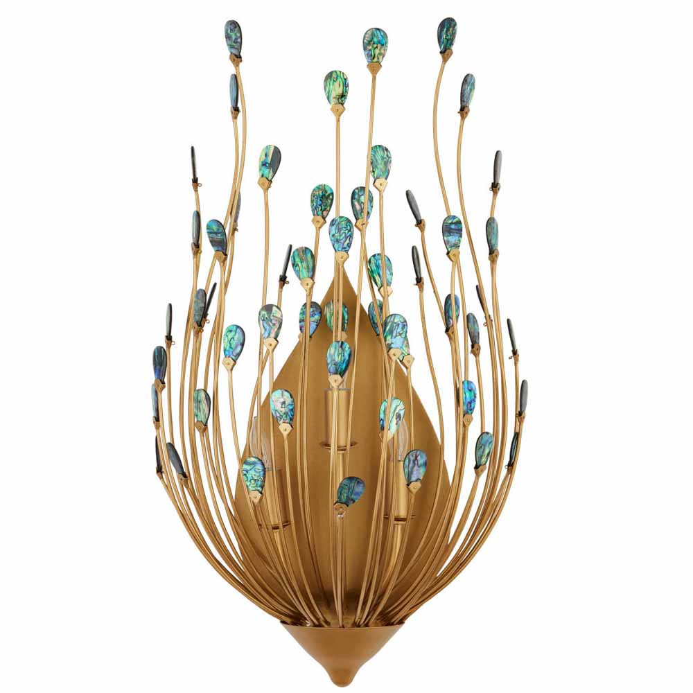 Бра настенное золотое с декором из бирюзовых элементов Peacock Tail