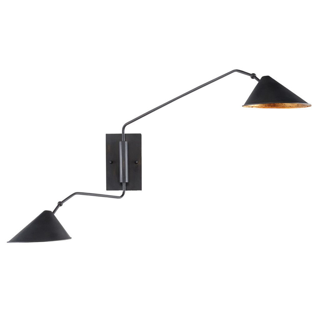 Бра настенное на тонком кронштейне с 2-мя конусообразными плафонами Vintage Reading Light