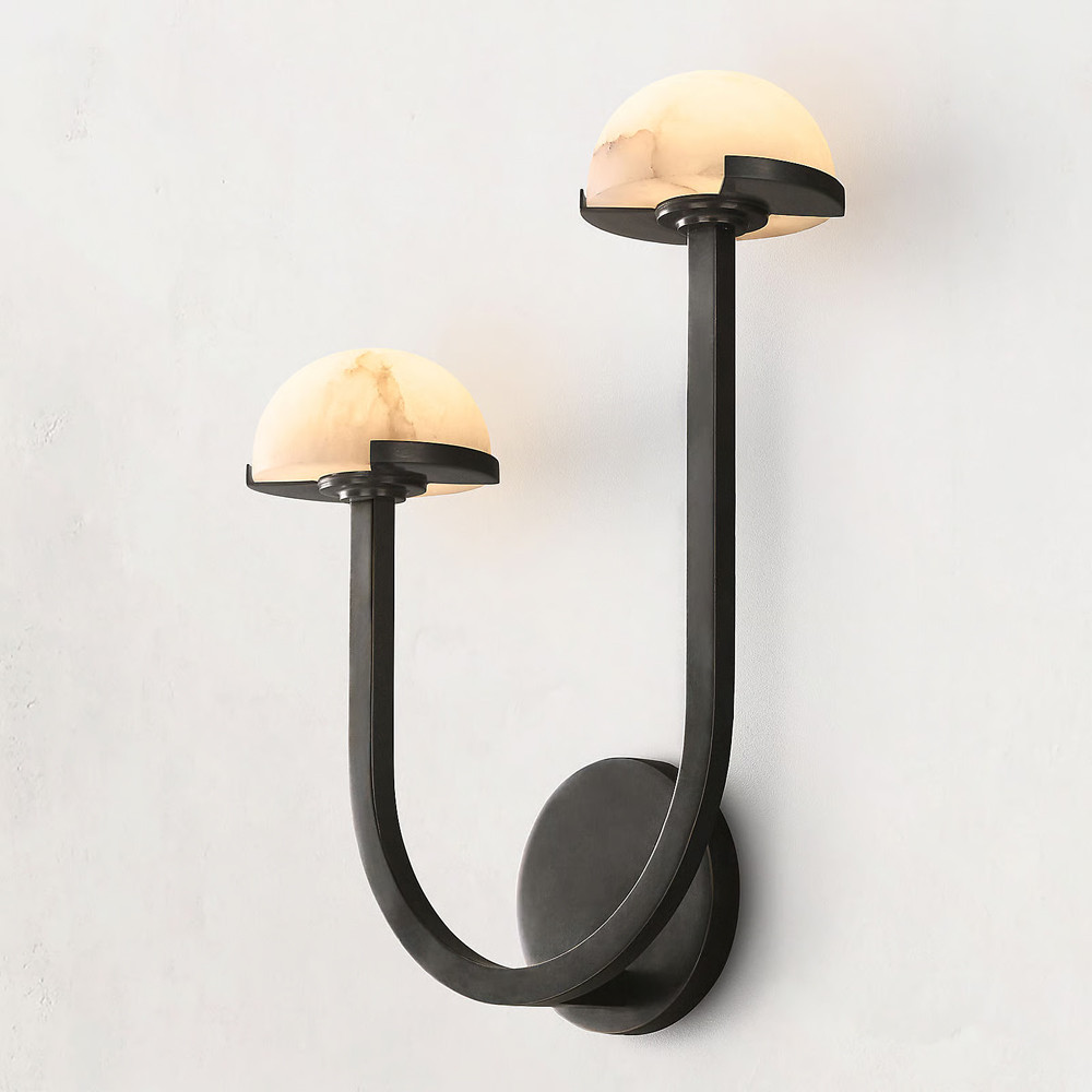 Бра с 2-мя мраморными плафонами на черном корпусе Light Warm Light