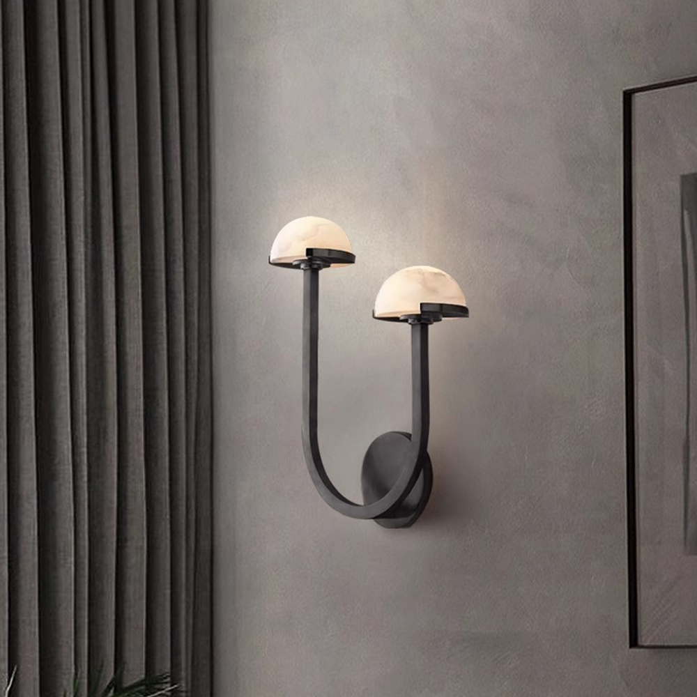 Бра с 2-мя мраморными плафонами на черном корпусе Light Warm Light