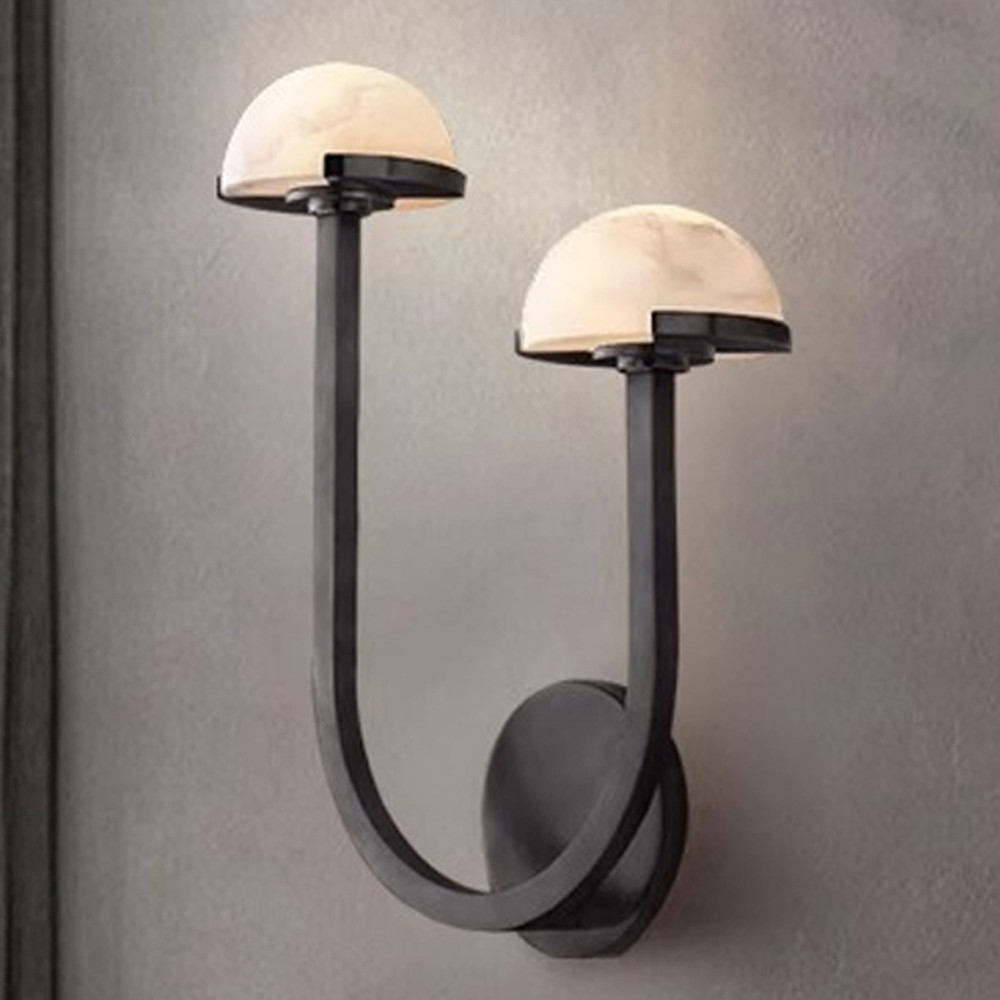 Бра с 2-мя мраморными плафонами на черном корпусе Light Warm Light