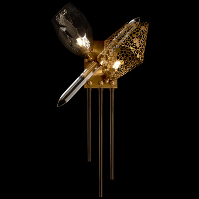 Бра с 2-мя плафонами из стекла и металла и вертикальными подвесками Gilded Mirage