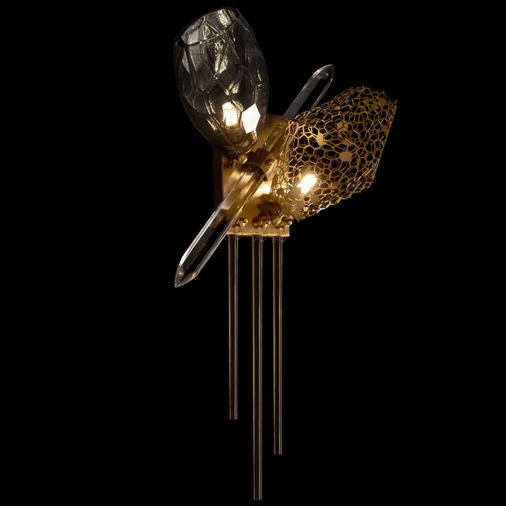 Бра с 2-мя плафонами из стекла и металла и вертикальными подвесками Gilded Mirage