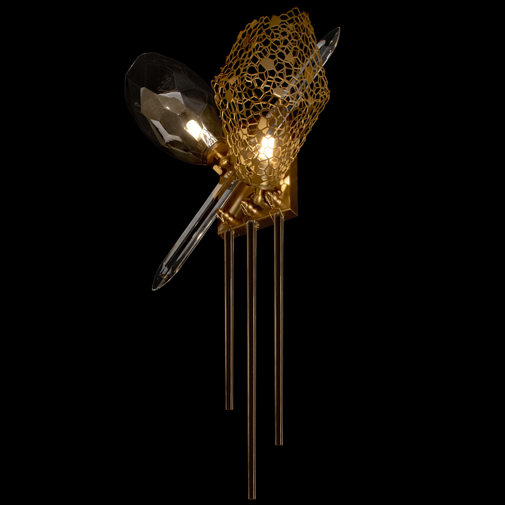 Бра с 2-мя плафонами из стекла и металла и вертикальными подвесками Gilded Mirage